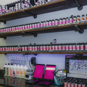 Several hair care products on display at Kisner's salon